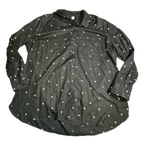 Old Navy Women's Polka Dot Black White Long Sleeve Button Front Blouse Tunic XL